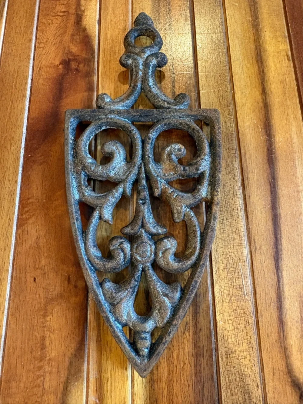 Vintage Cast Iron Trivet Ornate Scrollwork Design Rough